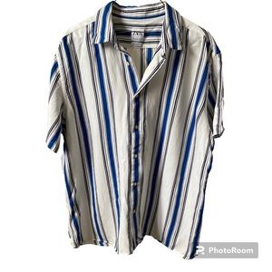 Men’s Zara Relaxed Fit Short Sleeve Button Up Blue Striped Shirt